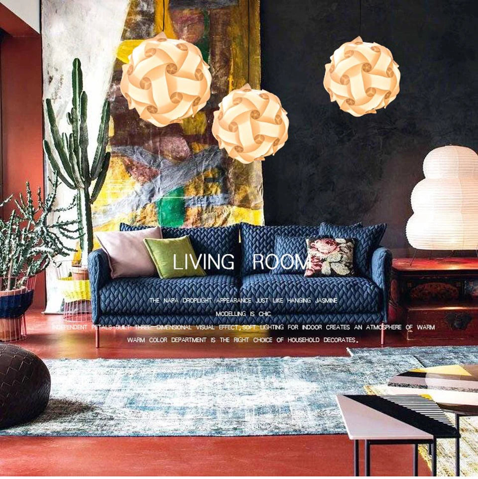 DIY Modern Ball Novelty IQ Jigsaw Lamp Puzzles Pendant Light Dia.25cm/30cm/40cm Lampshade +E27 Lamp Holder 1 Meter Hanging Wire