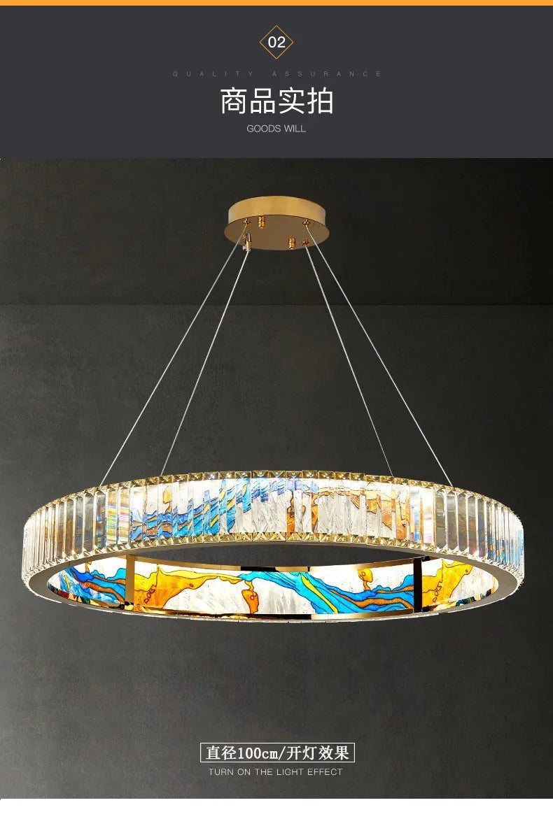 Luxury Staircase Creative Personality Designer Crystal Chandelier Chinese Glazed Enamel Living Room Dining Room Bar Light