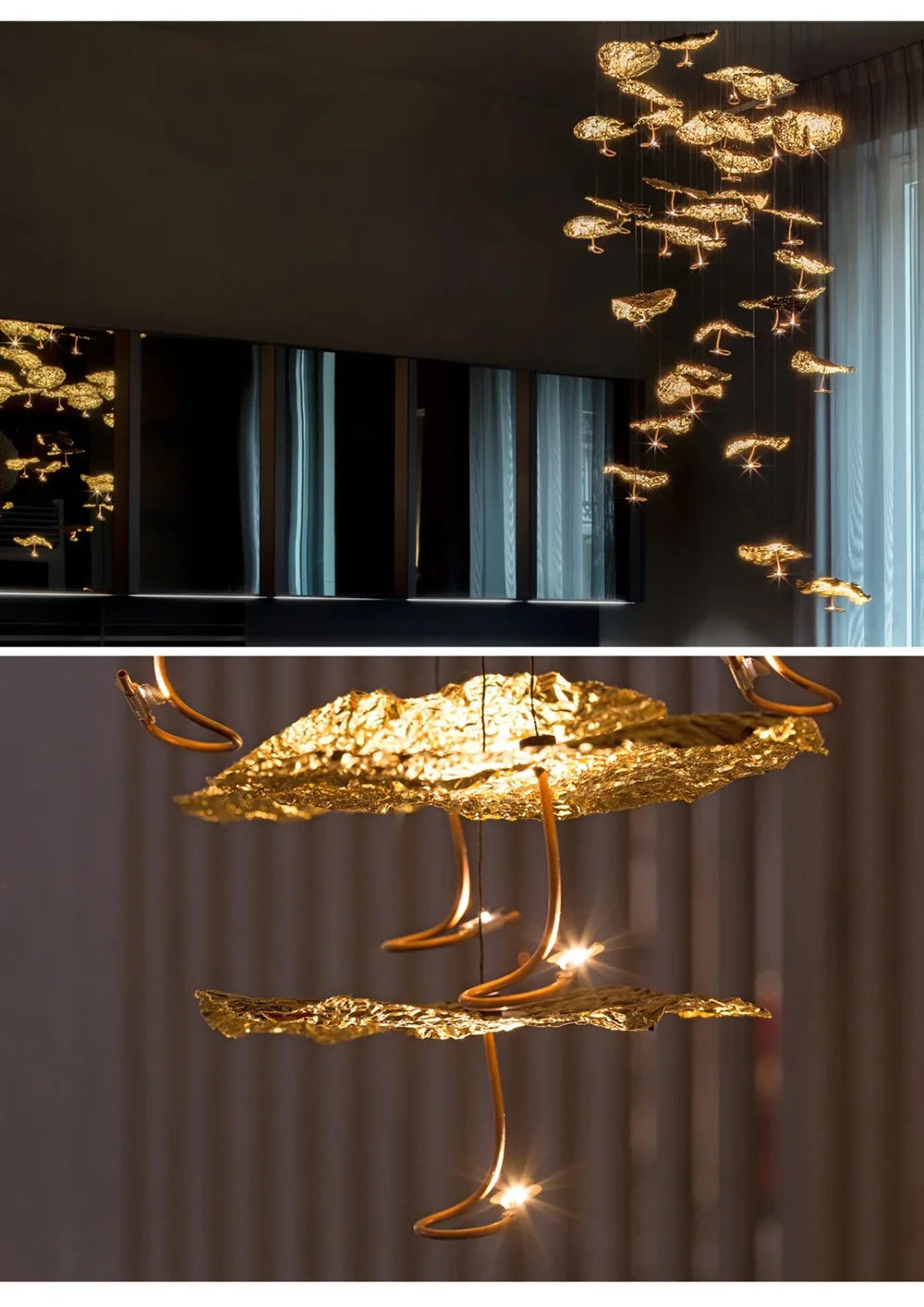 Modern Loft Copper Pendant Light Lotus Chandelier Indoor Lighting LED Ceiling Lamp for Living Dining Room Home Decoration