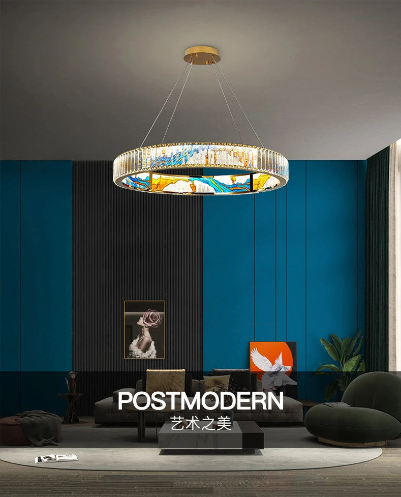 Luxury Staircase Creative Personality Designer Crystal Chandelier Chinese Glazed Enamel Living Room Dining Room Bar Light