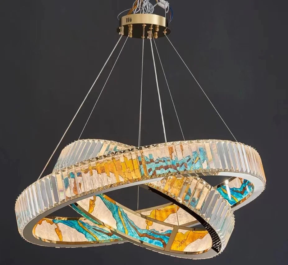 Luxury Staircase Creative Personality Designer Crystal Chandelier Chinese Glazed Enamel Living Room Dining Room Bar Light