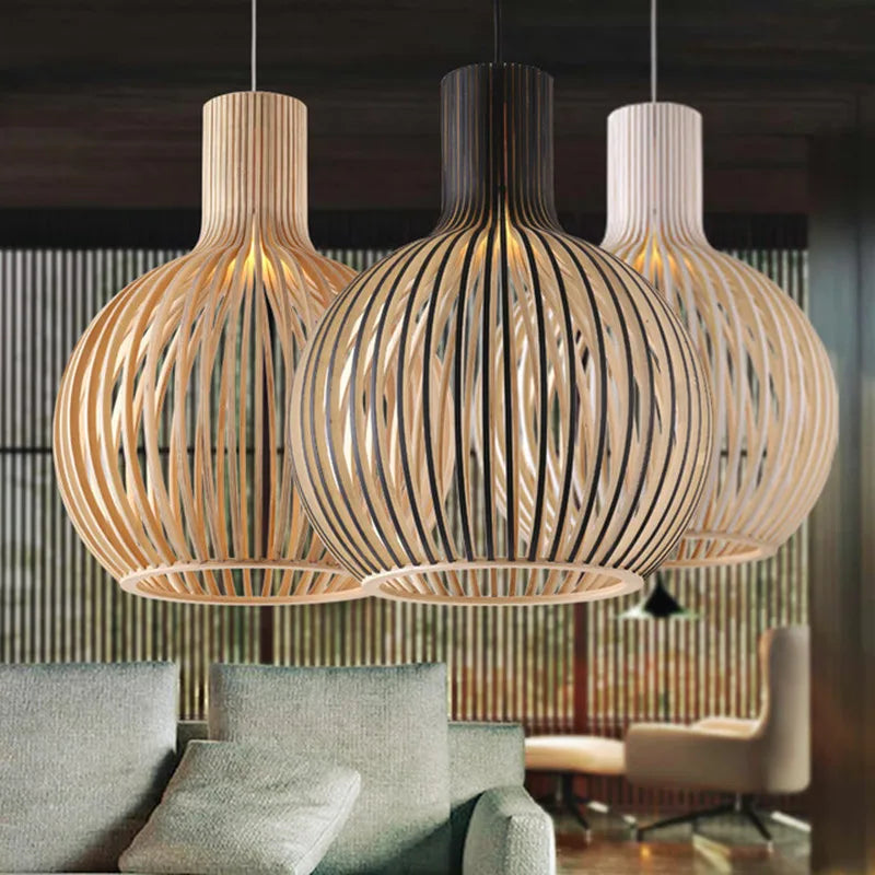 Japanese Retro Wooden Birdcage Pendant Light Creative Restaurant Rural Restaurant Tatami Lamp Pendant Light Home Decor Lighting