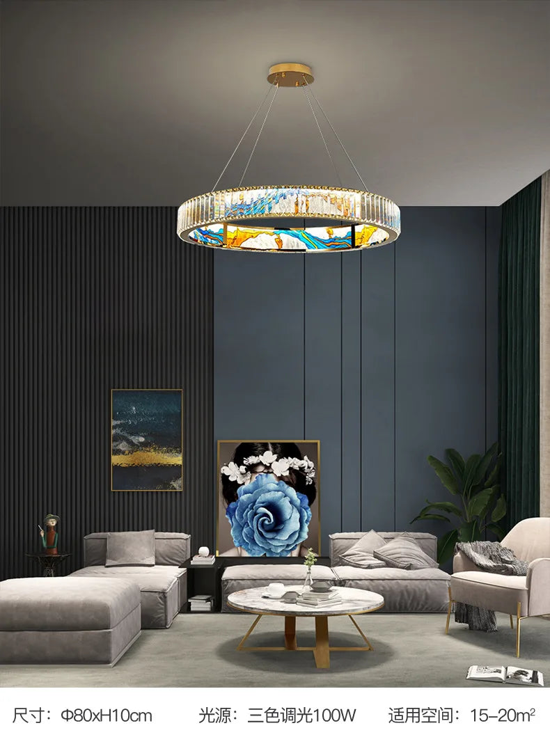 Luxury Staircase Creative Personality Designer Crystal Chandelier Chinese Glazed Enamel Living Room Dining Room Bar Light