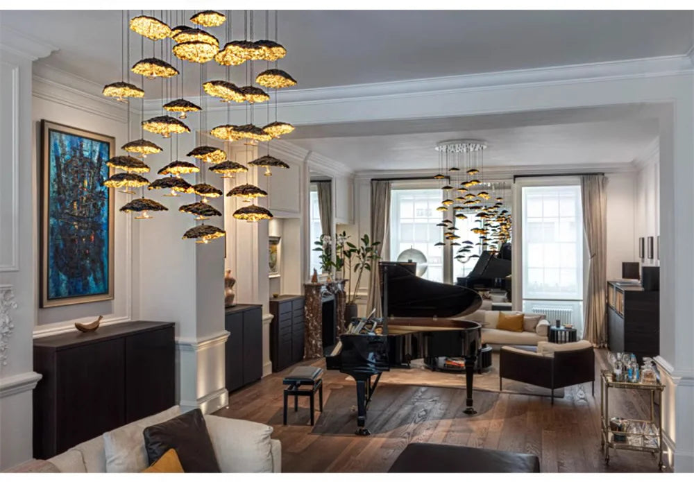 Modern Loft Copper Pendant Light Lotus Chandelier Indoor Lighting LED Ceiling Lamp for Living Dining Room Home Decoration