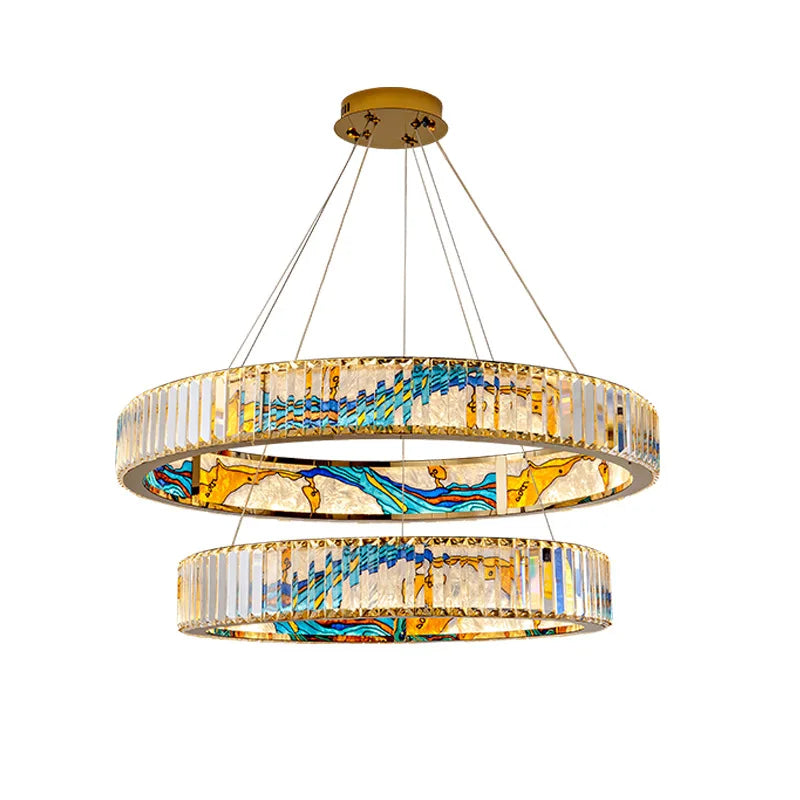 Luxury Staircase Creative Personality Designer Crystal Chandelier Chinese Glazed Enamel Living Room Dining Room Bar Light