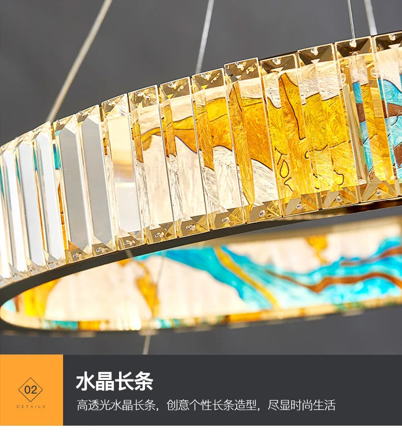 Luxury Staircase Creative Personality Designer Crystal Chandelier Chinese Glazed Enamel Living Room Dining Room Bar Light