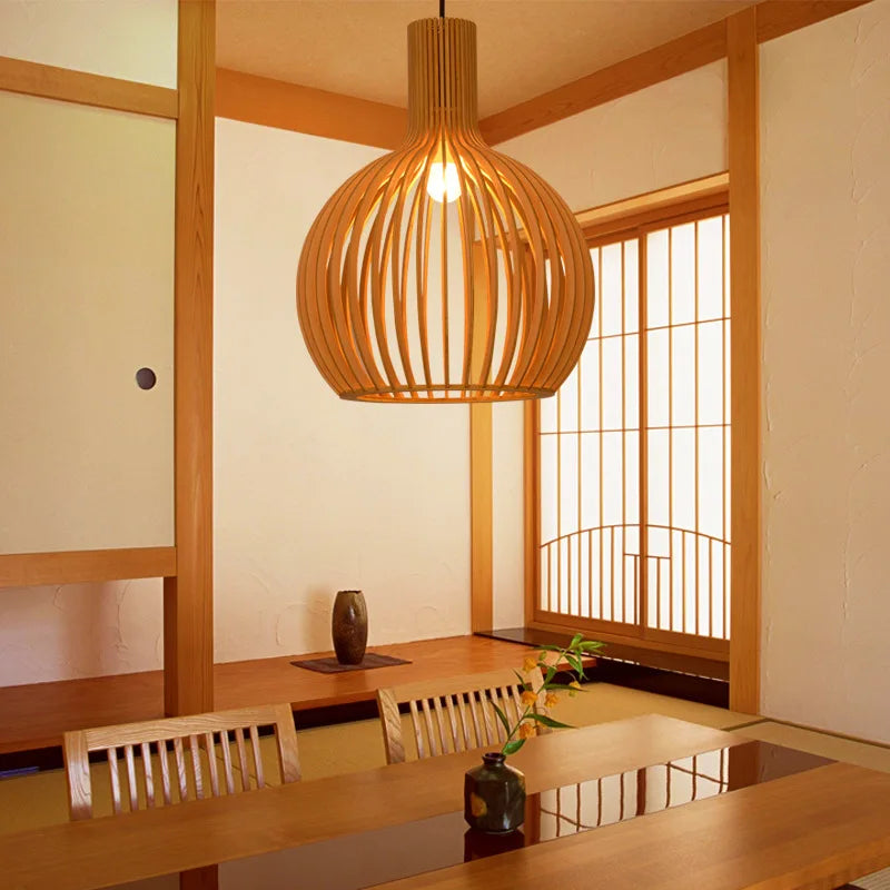 Japanese Retro Wooden Birdcage Pendant Light Creative Restaurant Rural Restaurant Tatami Lamp Pendant Light Home Decor Lighting