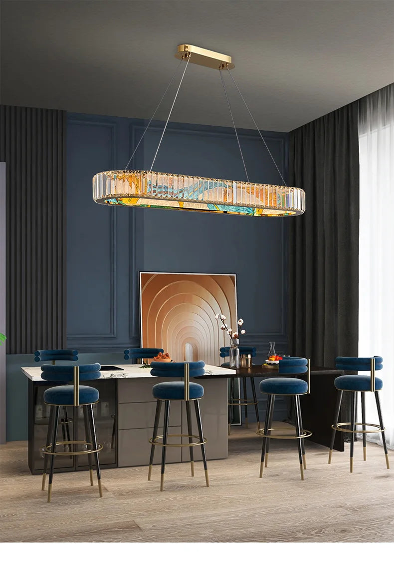 Luxury Staircase Creative Personality Designer Crystal Chandelier Chinese Glazed Enamel Living Room Dining Room Bar Light