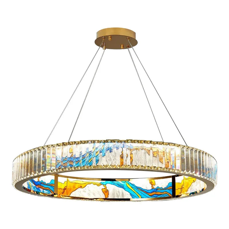 Luxury Staircase Creative Personality Designer Crystal Chandelier Chinese Glazed Enamel Living Room Dining Room Bar Light