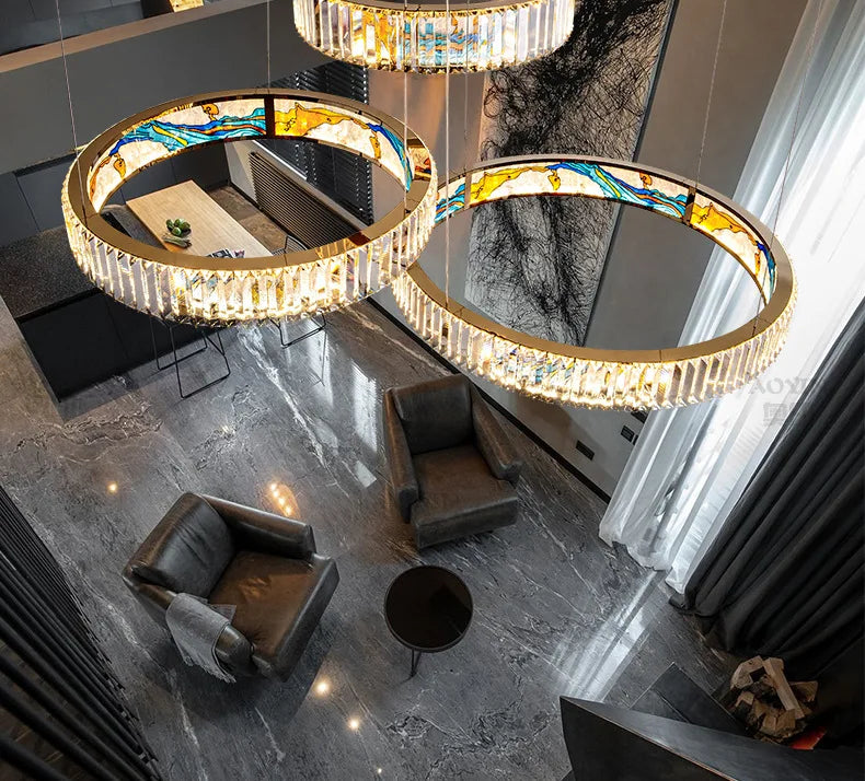 Luxury Staircase Creative Personality Designer Crystal Chandelier Chinese Glazed Enamel Living Room Dining Room Bar Light