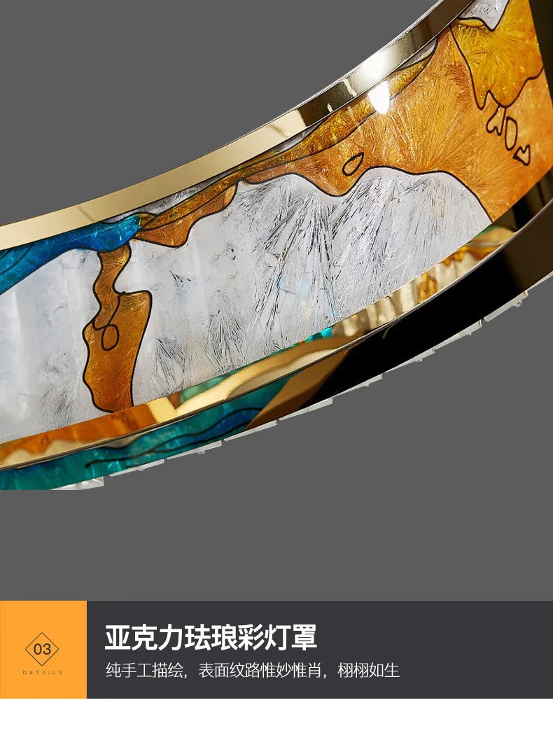 Luxury Staircase Creative Personality Designer Crystal Chandelier Chinese Glazed Enamel Living Room Dining Room Bar Light