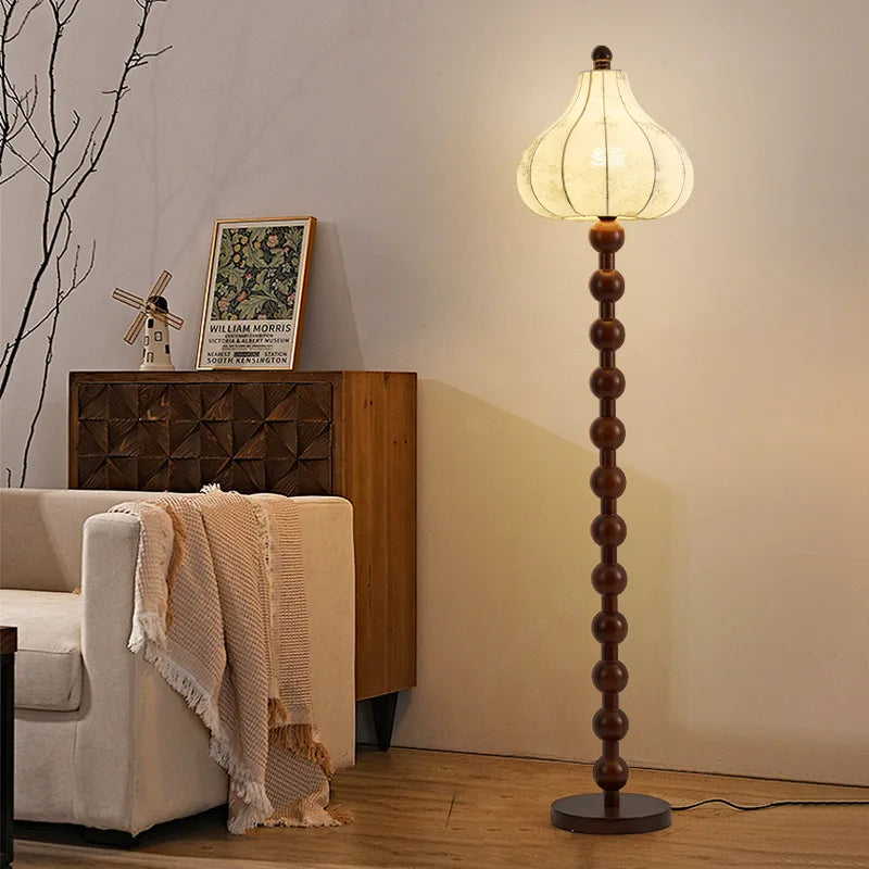 Chinese Style Luxury Cloth Floor Lamp Retro Art Living Room Bedroom Study Villa Hotel LED Decorative Standing Lighting Fixtures