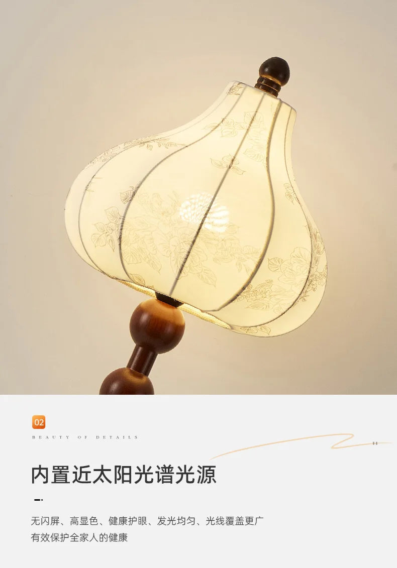 Chinese Style Luxury Cloth Floor Lamp Retro Art Living Room Bedroom Study Villa Hotel LED Decorative Standing Lighting Fixtures