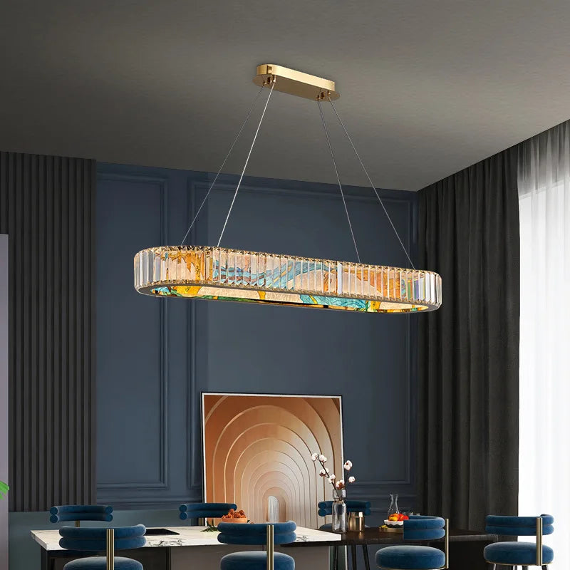 Luxury Staircase Creative Personality Designer Crystal Chandelier Chinese Glazed Enamel Living Room Dining Room Bar Light