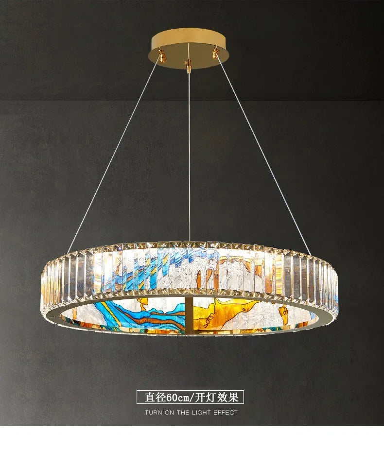 Luxury Staircase Creative Personality Designer Crystal Chandelier Chinese Glazed Enamel Living Room Dining Room Bar Light